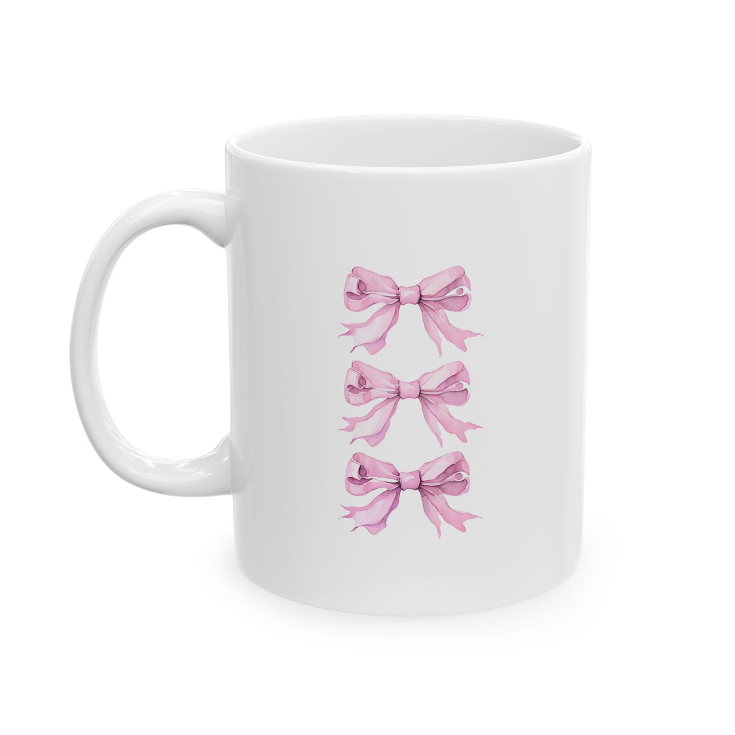 Charming Pink Triple Ribbon Ceramic Mug, Perfect Gift for Breast Cancer Awareness, Tea Lovers, Coffee Enthusiasts, Holiday, Self-Care