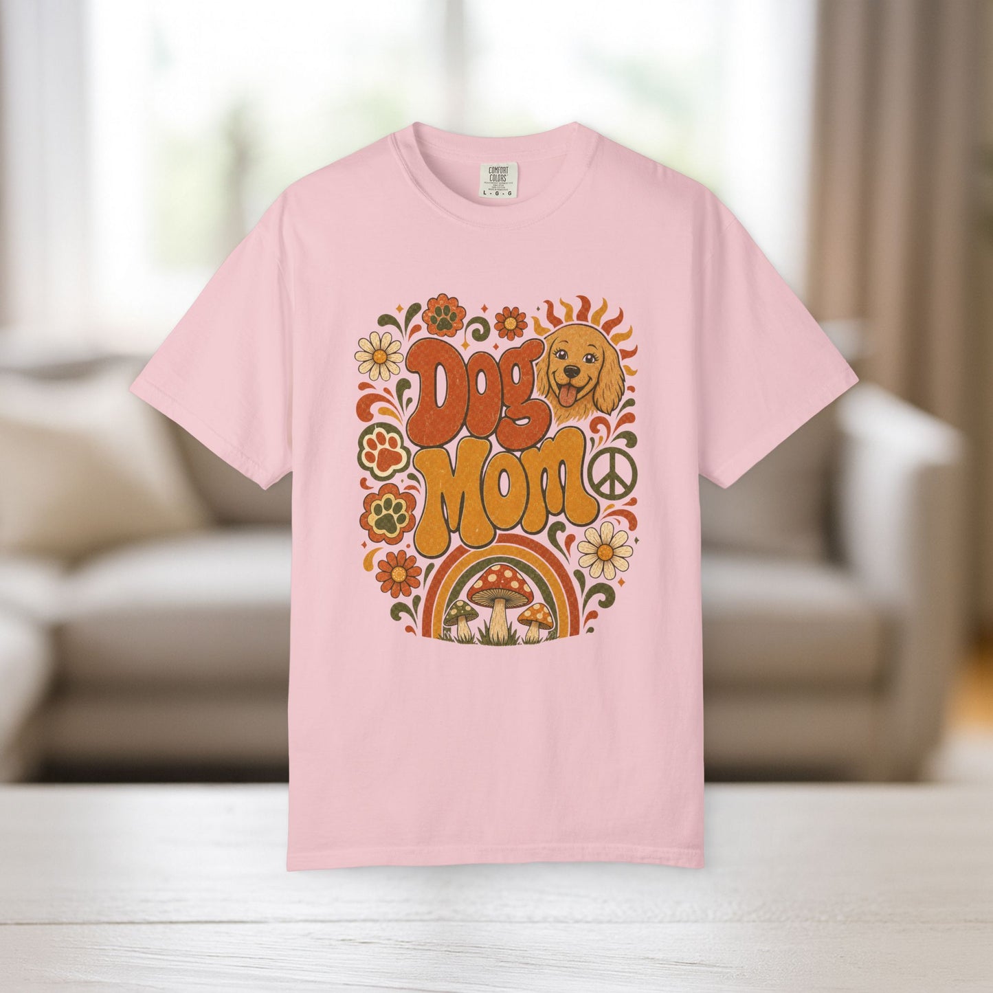 Dog Mom Shirt | Retro Boho Comfort Colors Tee | Groovy Dog Lover Graphic Tee | Golden Retriever Shirt | Dog Mom Gift T-Shirt