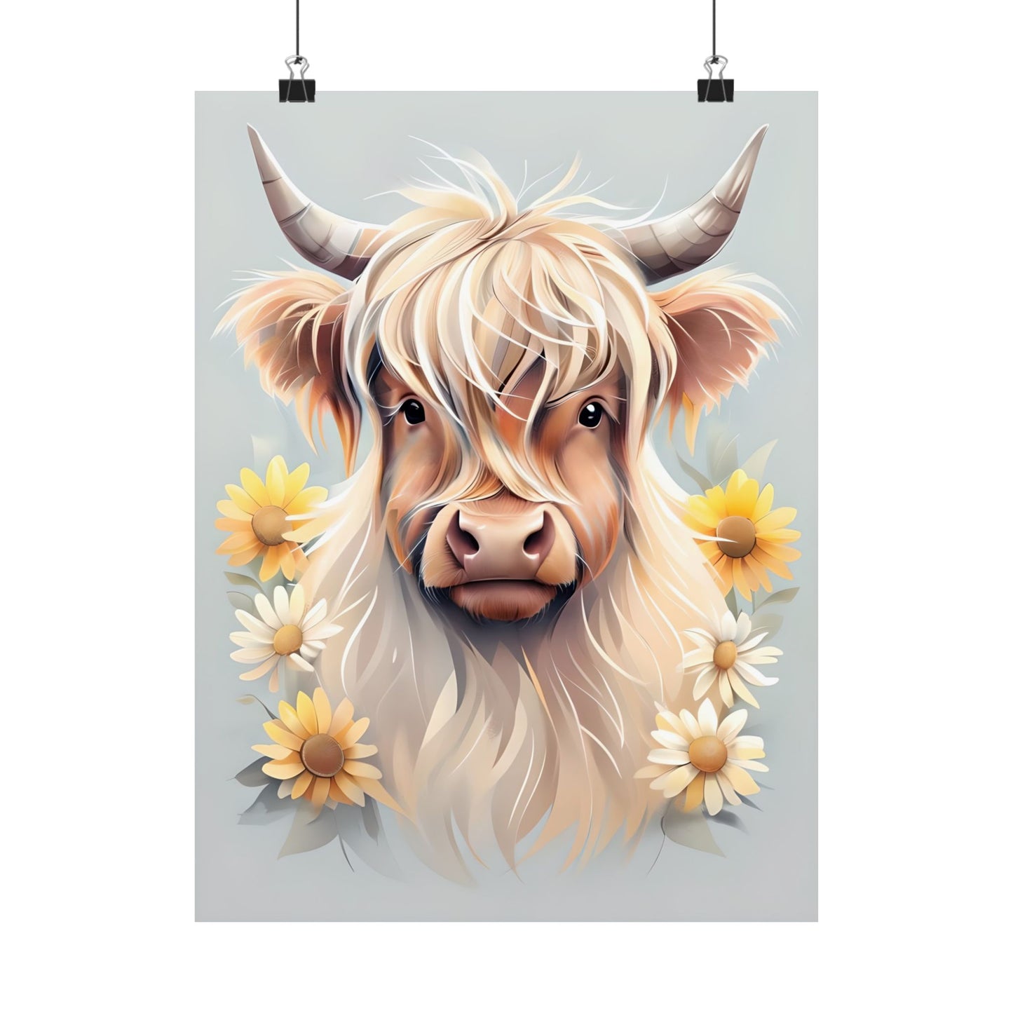 Whimsical Highland Cow Art Print, Farmhouse Wall Decor, Cute Cow Poster, Animal Lover Gift