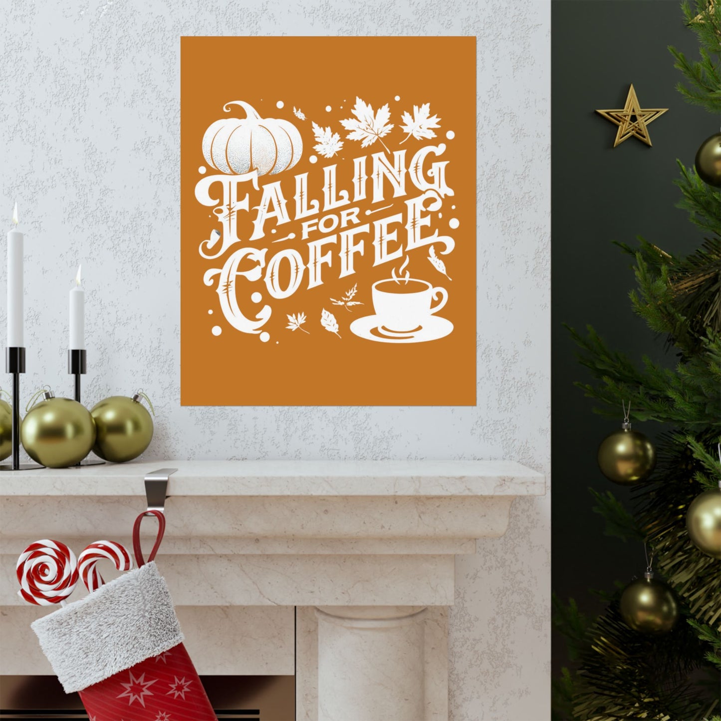 Fall Coffee Poster, Autumn Wall Art, Pumpkin Spice Decor, Cozy Home Decoration, Seasonal Typography Print