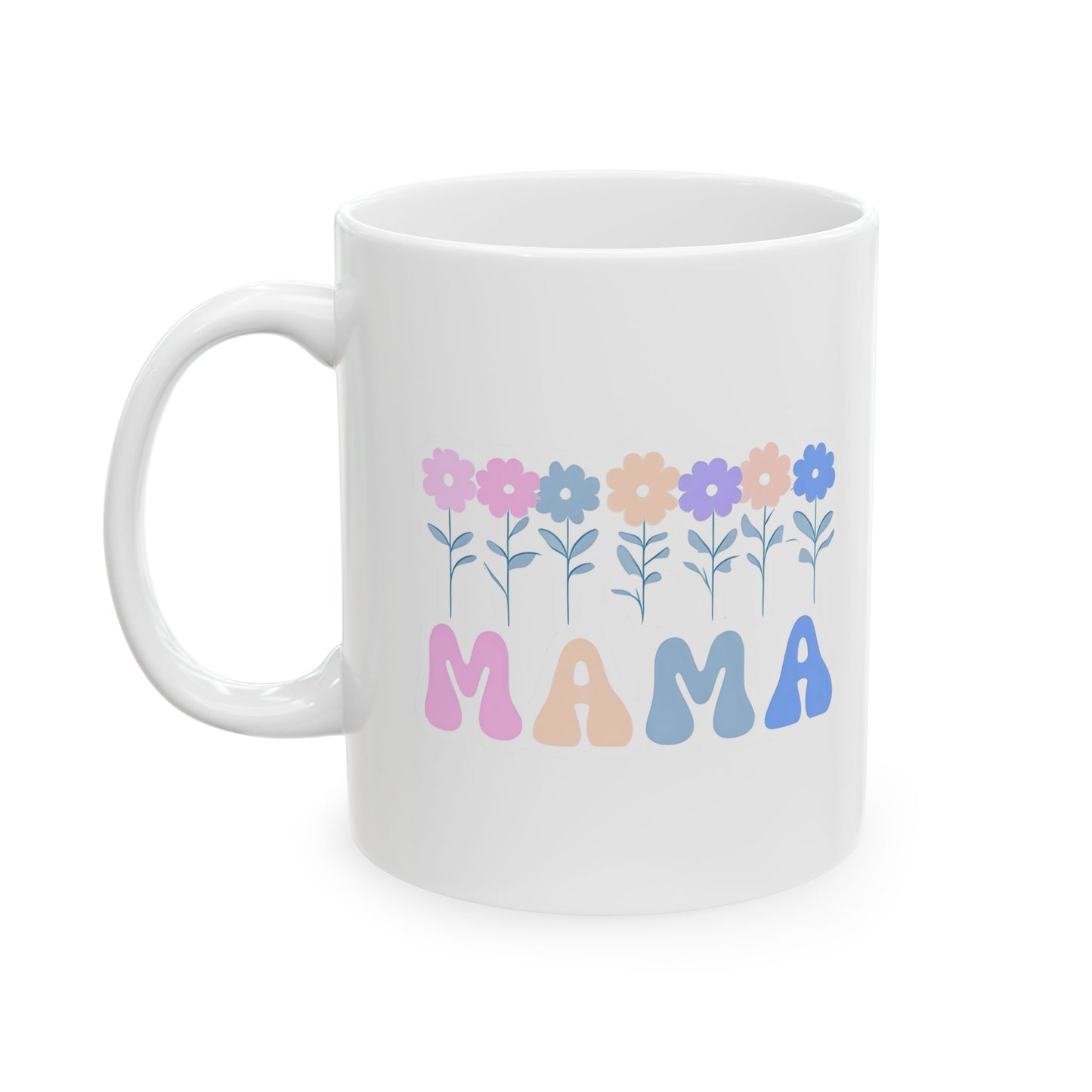 Pastel Floral Mama Mug - Colorful Ceramic Coffee Cup for Mother's Day, Birthday Gift, Tea Mug, Flower Design, Personalized Gift