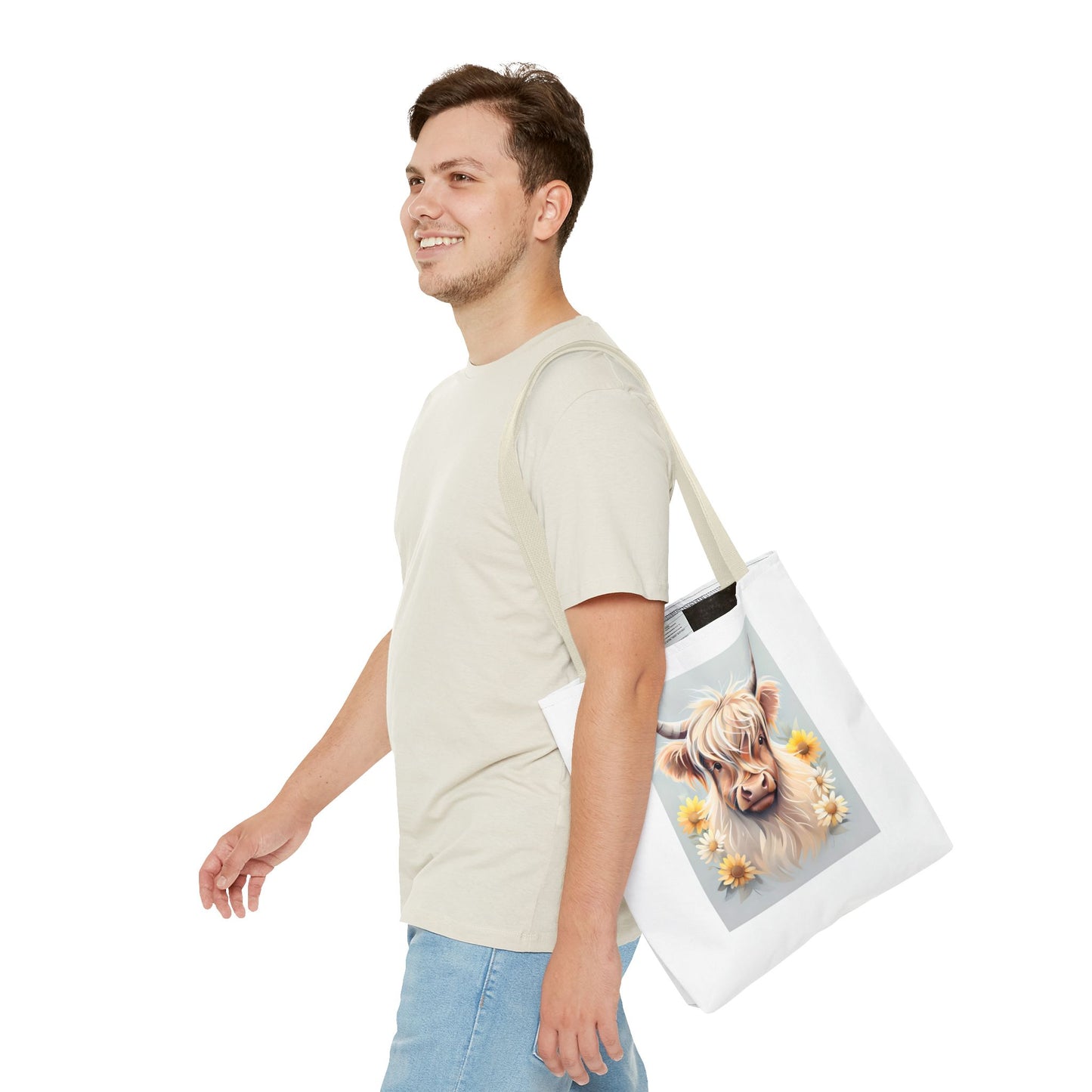 Adorable Highland Cow Tote Bag, Farmhouse Decor, Animal Lover Gift, Floral Print, Everyday Use, Easter gift