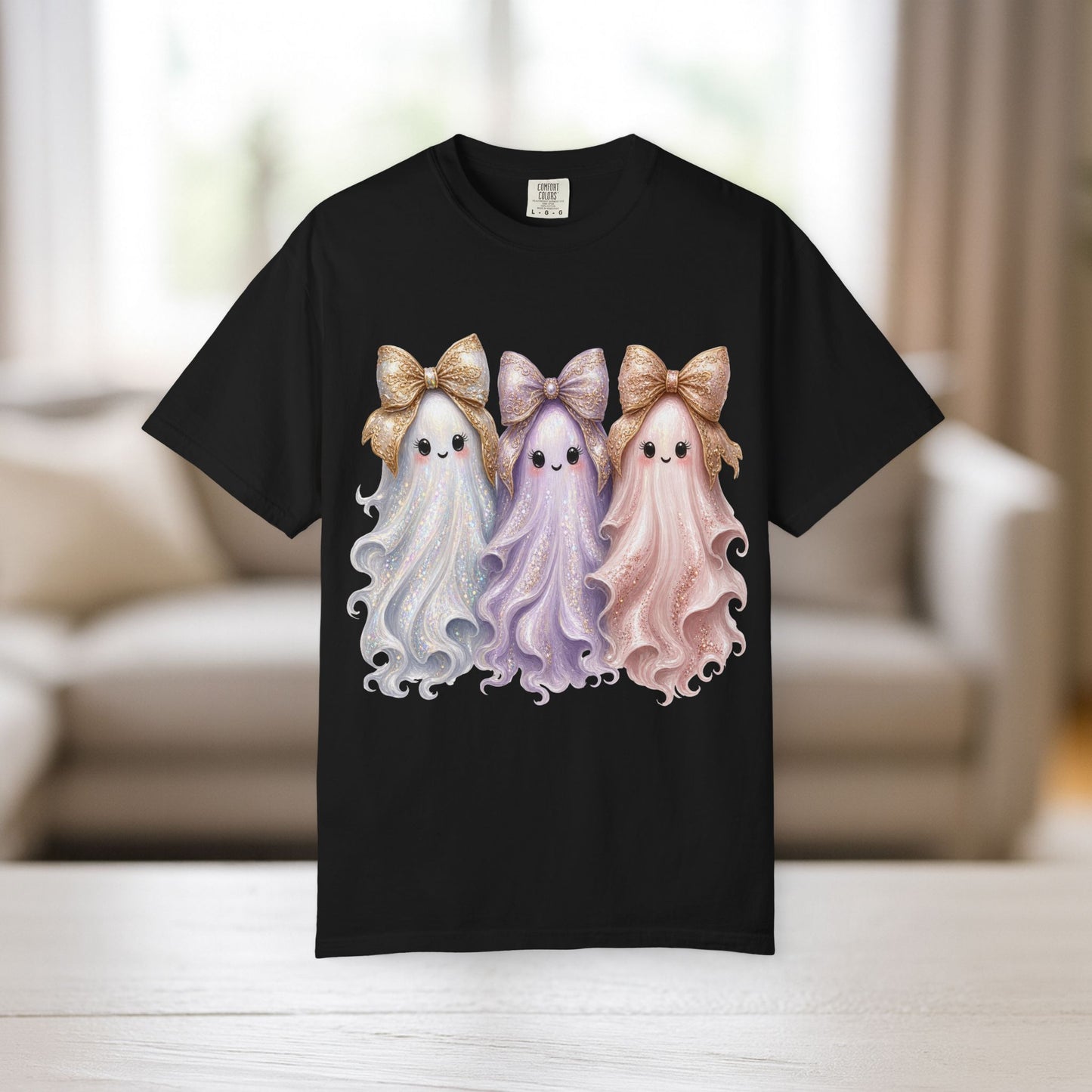 Cute Ghost Shirt with Bows, Comfort Colors Pastel Halloween Tee, Too Cute to Spook
