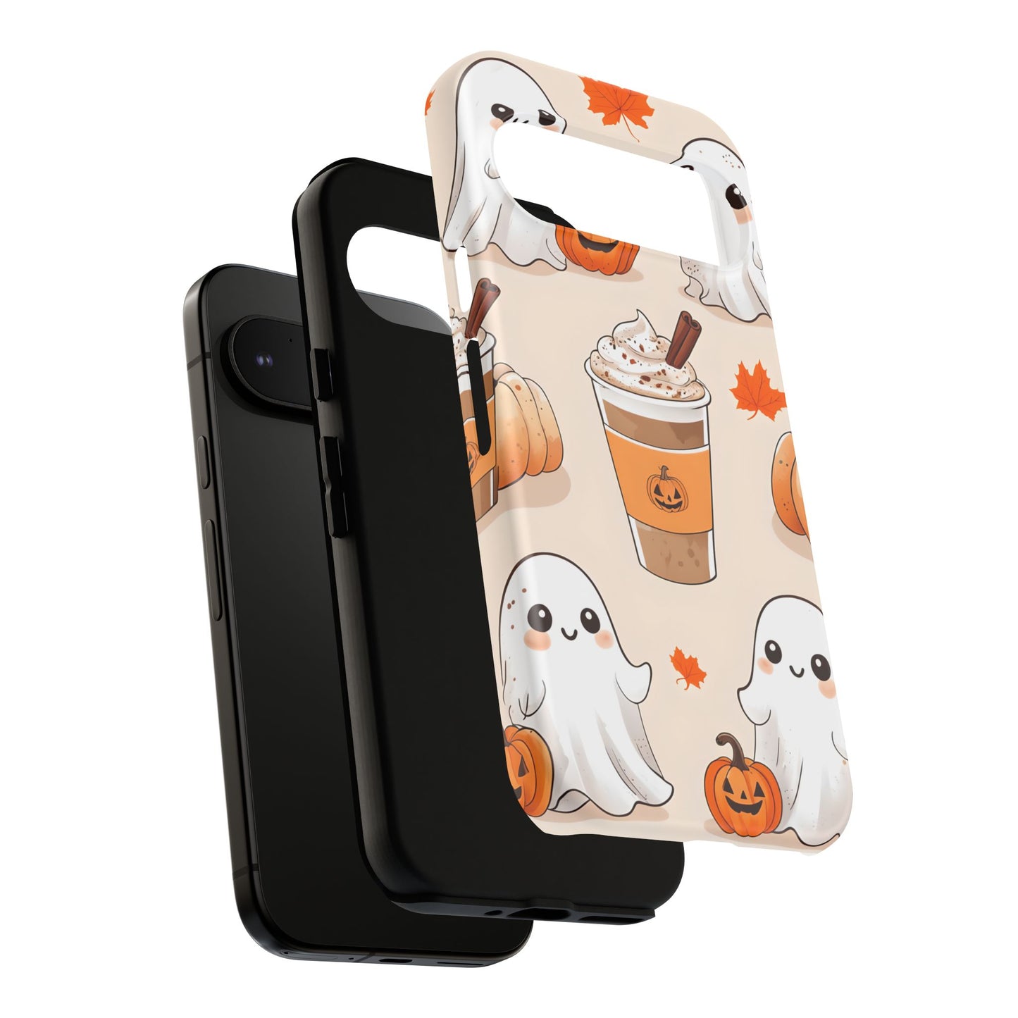 Kawaii Ghost Phone Case, Halloween Coffee Case, Pumpkin Spice iPhone Cover, Cute Fall Phone Grip, Spooky Season Aesthetic