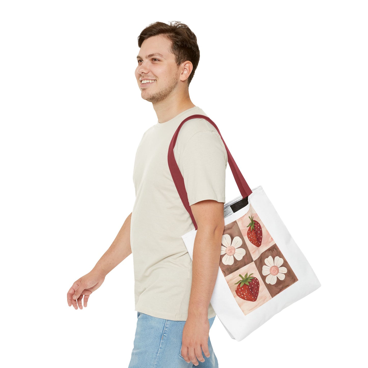 Strawberry Floral Tote Bag, Perfect for Spring, Eco-Friendly Shopping, Farmers Market, Gifts for Her, Cute Weekend Bag