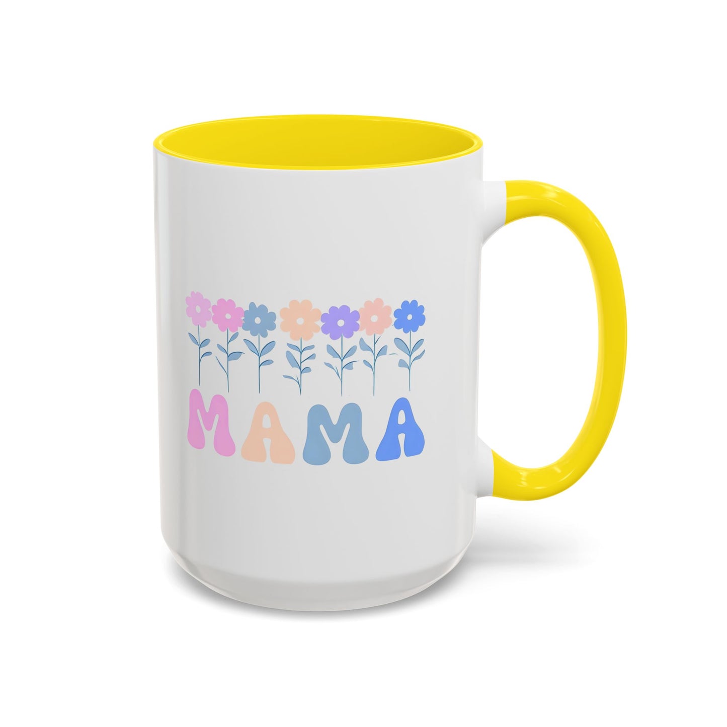 Floral Mama Accent Coffee Mug, Cute Gift for Mom, Pink Handle Coffee Cup, Mother's Day Present, Flower Mug for Moms