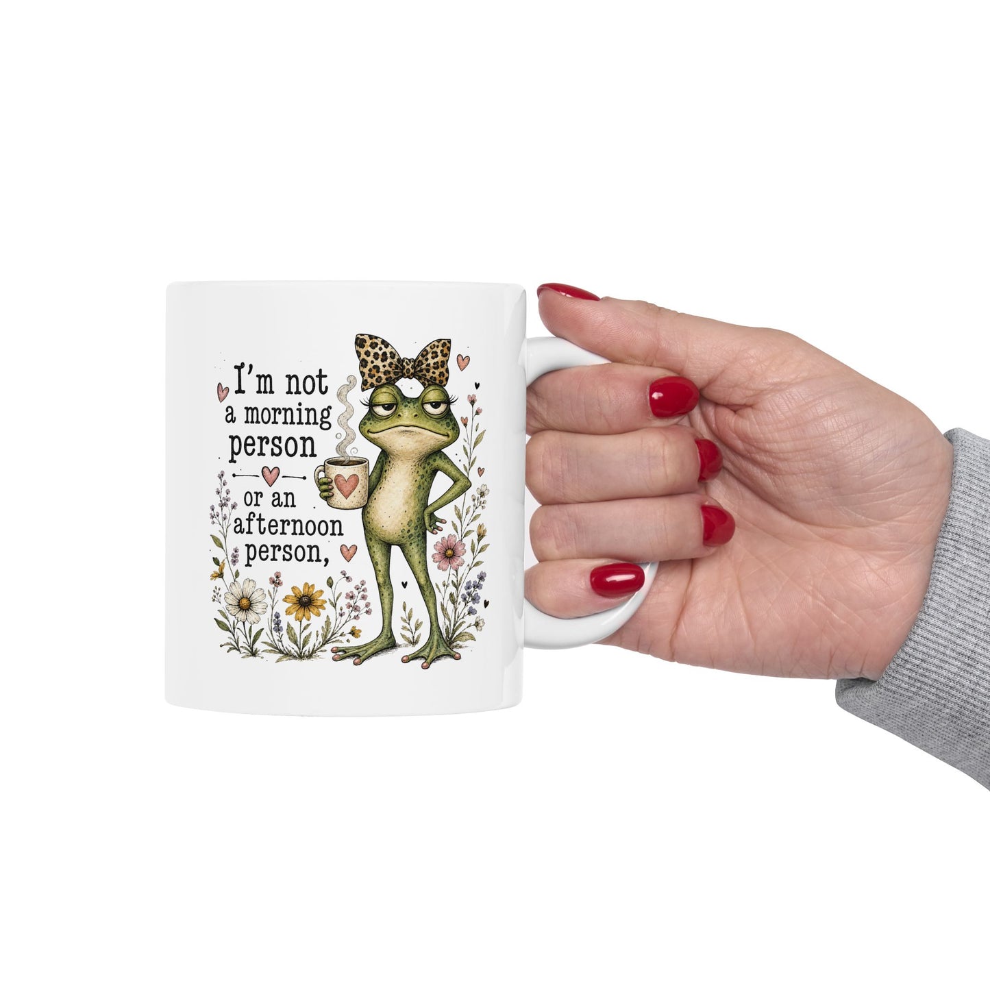 Grumpy Frog Illustration Mug | I Am Not A Morning Person Ceramic Mug