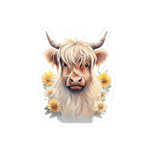 Charming Highland Cow Kiss-Cut Stickers, Cute Cow Decor, Floral Cow Stickers, Laptop Decals, Animal Lover Gifts, Farmhouse Style