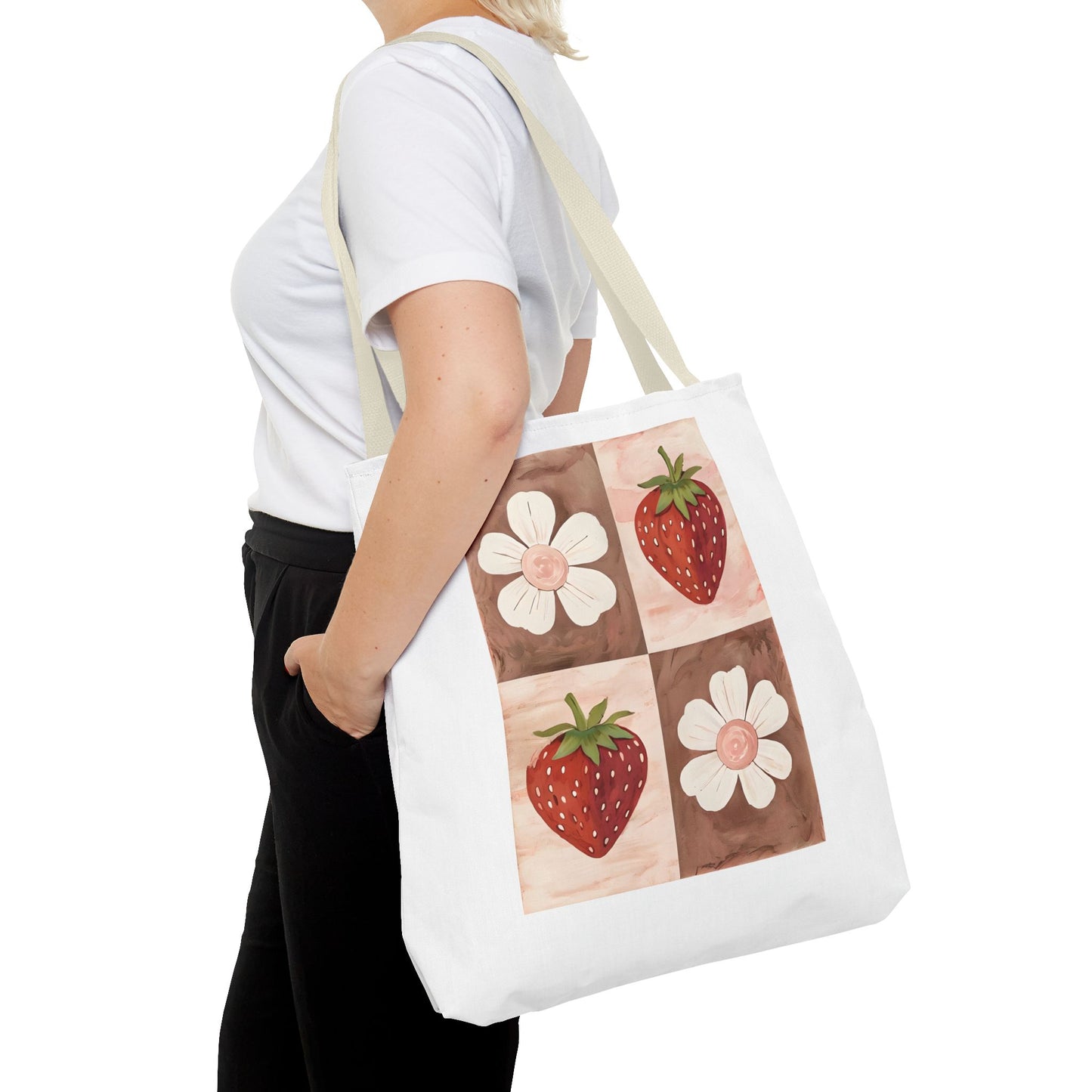 Strawberry Floral Tote Bag, Perfect for Spring, Eco-Friendly Shopping, Farmers Market, Gifts for Her, Cute Weekend Bag
