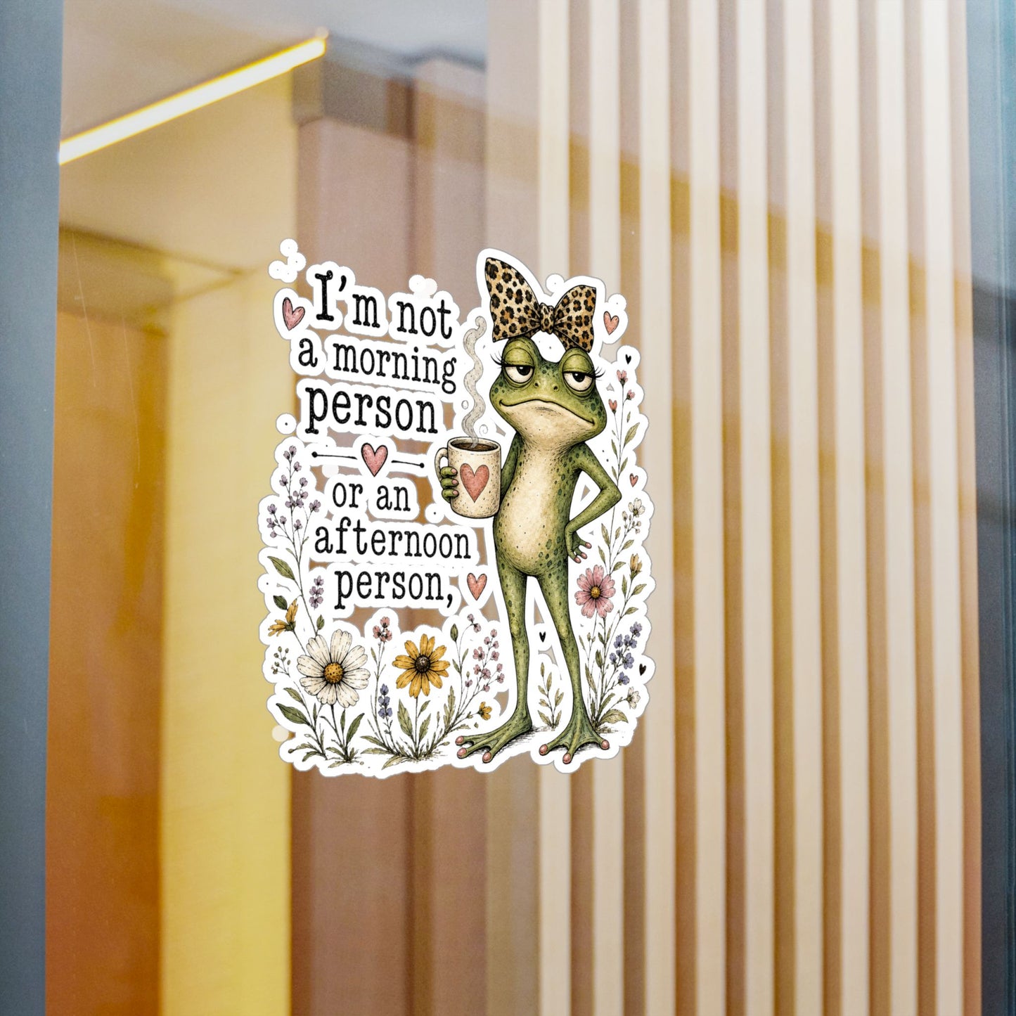 Grumpy Frog with Coffee Not a Morning Person Sticker | Kiss-Cut Vinyl Decal