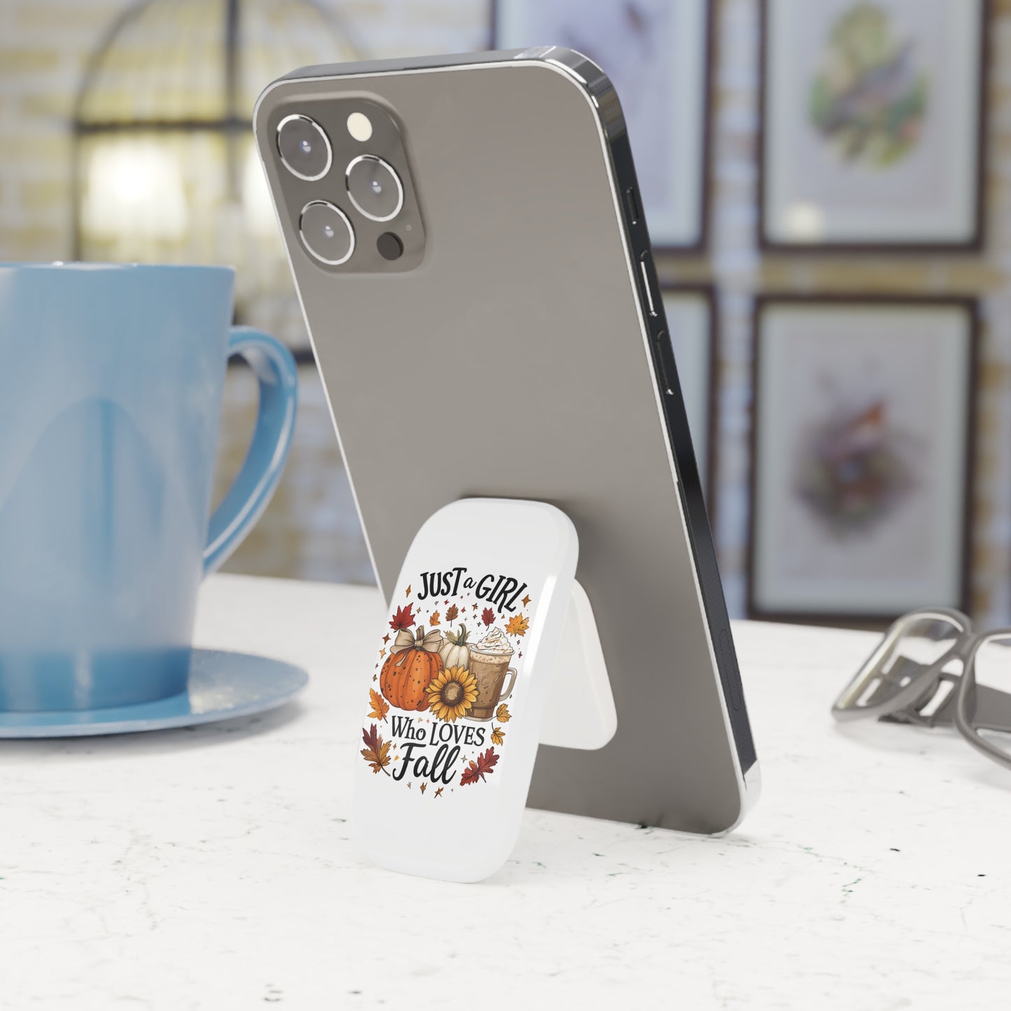 Just a Girl Who Loves Fall Phone Grip, Pumpkin Spice Phone Stand, Autumn Pop Grip, Cute Fall Accessory, PSL Gift for Her