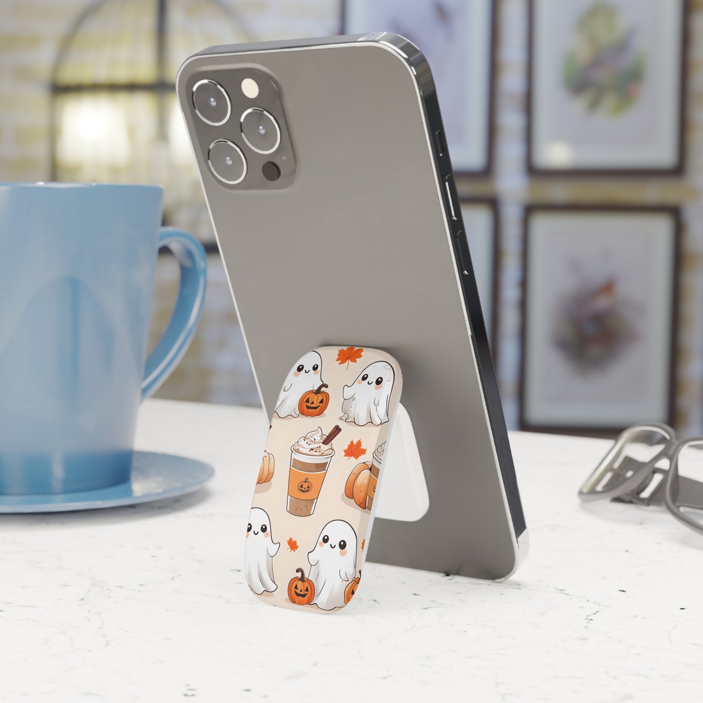 Autumn ghost phone grip, Cute pumpkin phone grip, Fall ghost phone accessory, Halloween phone grip, Spooky cute phone stand