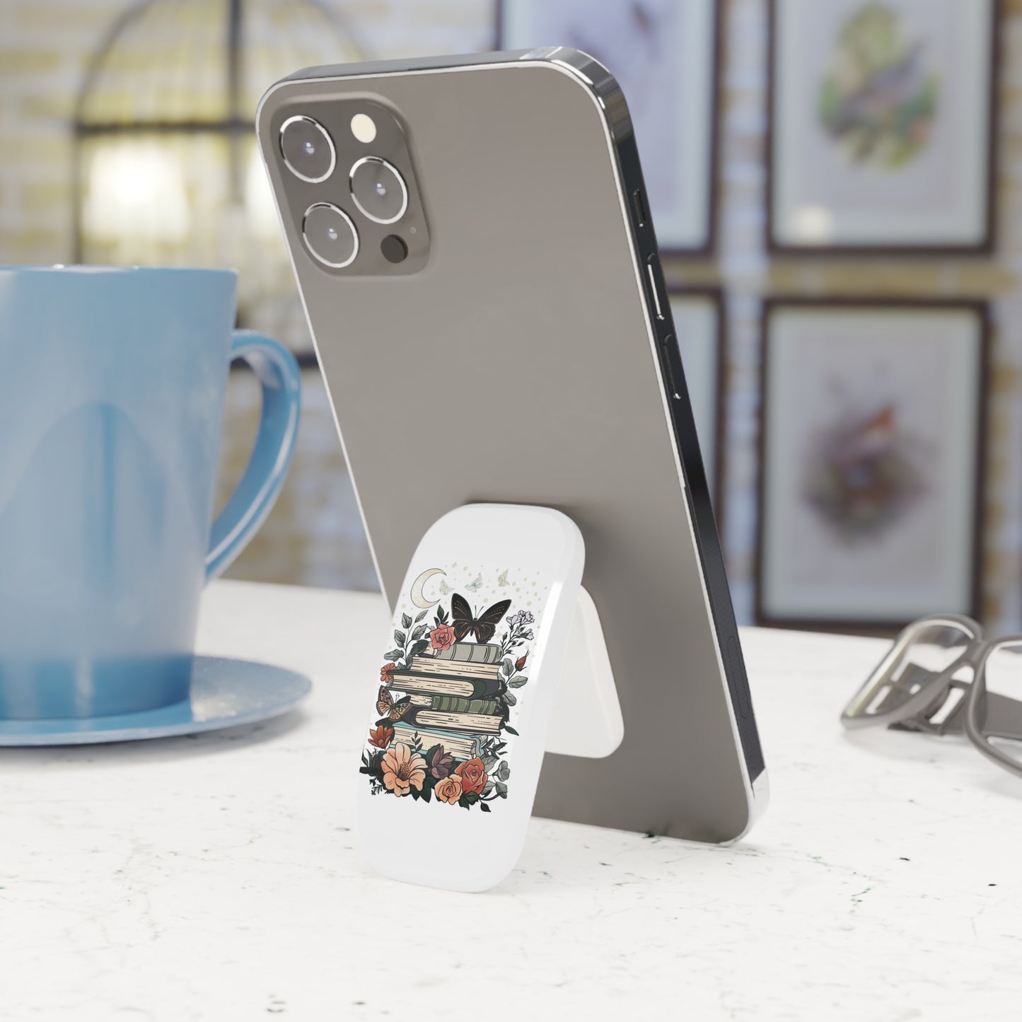 Butterfly and Book Lover Floral Phone Grip Stand