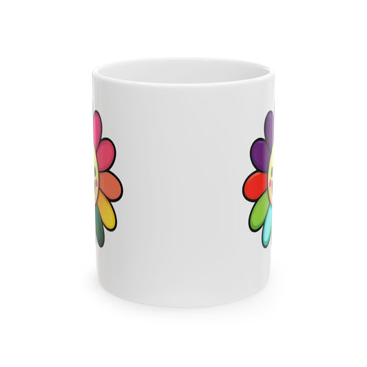 Colorful Flower Ceramic Mug, Cheerful Coffee Cup, Gift for Her, Home Decor, Floral Tea Mug, Rainbow Mug for Spring