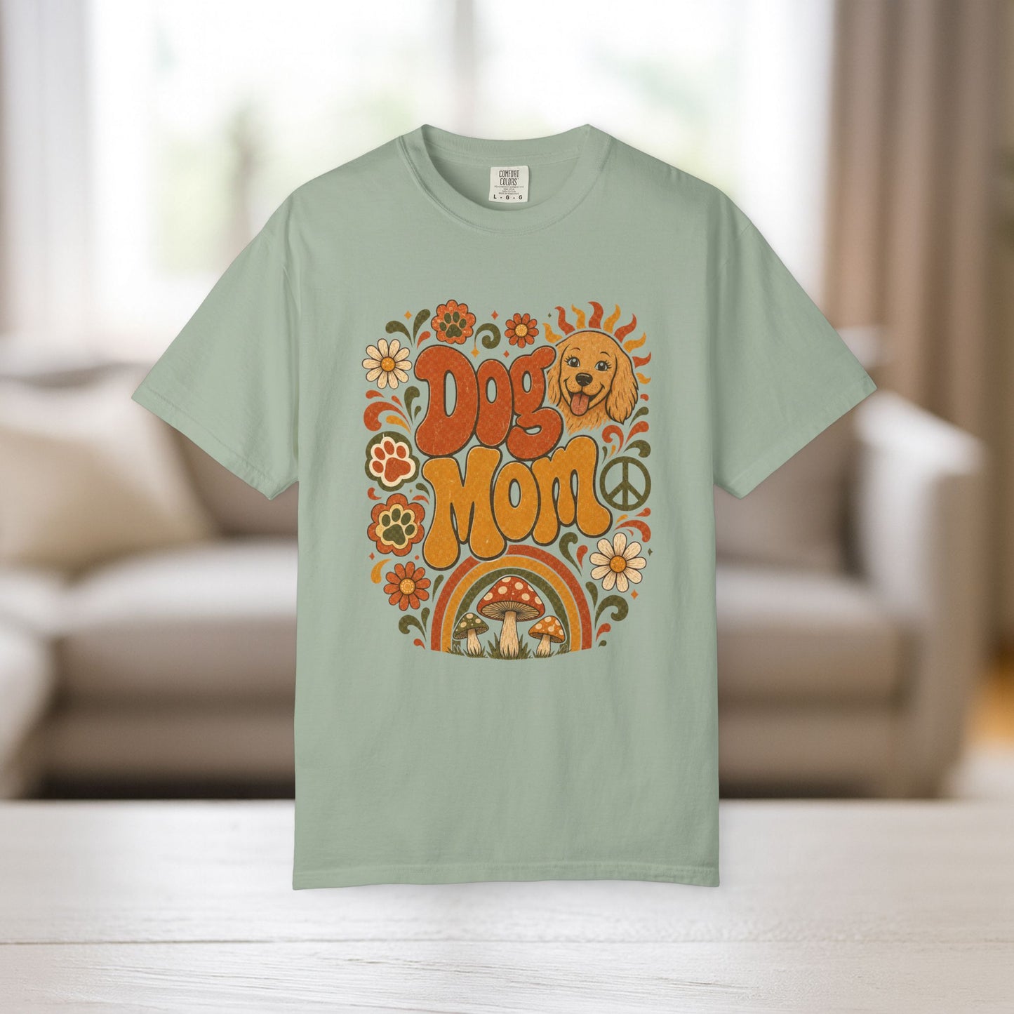 Dog Mom Shirt | Retro Boho Comfort Colors Tee | Groovy Dog Lover Graphic Tee | Golden Retriever Shirt | Dog Mom Gift T-Shirt