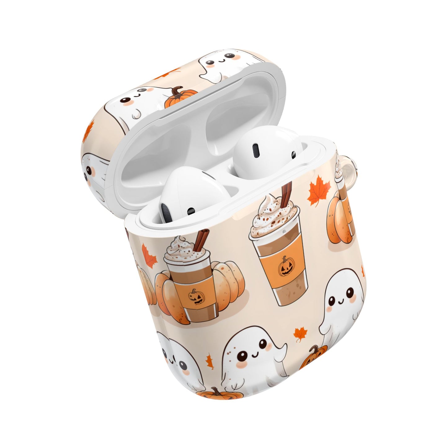Fall Ghost Coffee AirPods Case, Cute Halloween AirPods Case, Pumpkin Coffee AirPods Cover, Autumn Ghost AirPods Case