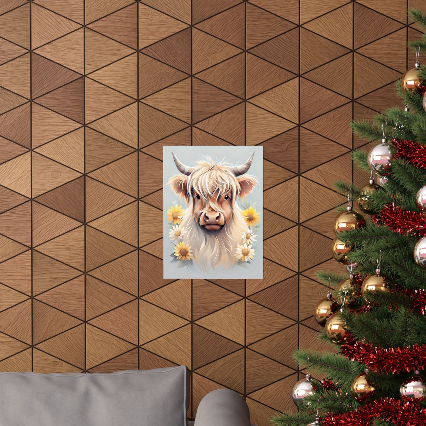 Whimsical Highland Cow Art Print, Farmhouse Wall Decor, Cute Cow Poster, Animal Lover Gift