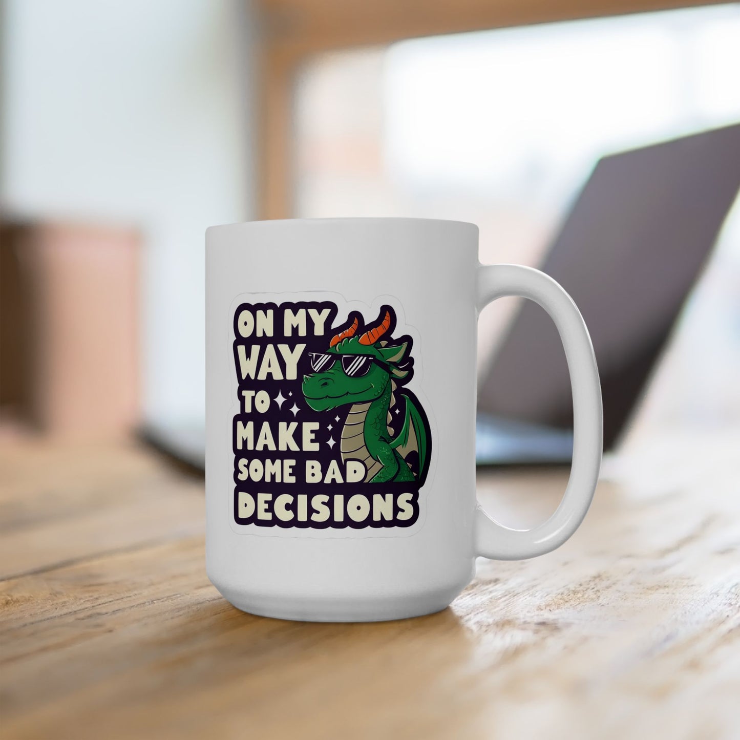 Dragon Design "On My Way to Make Bad Decisions" Ceramic Mug - Ideal for Fantasy Lovers, Unique Birthday Presents