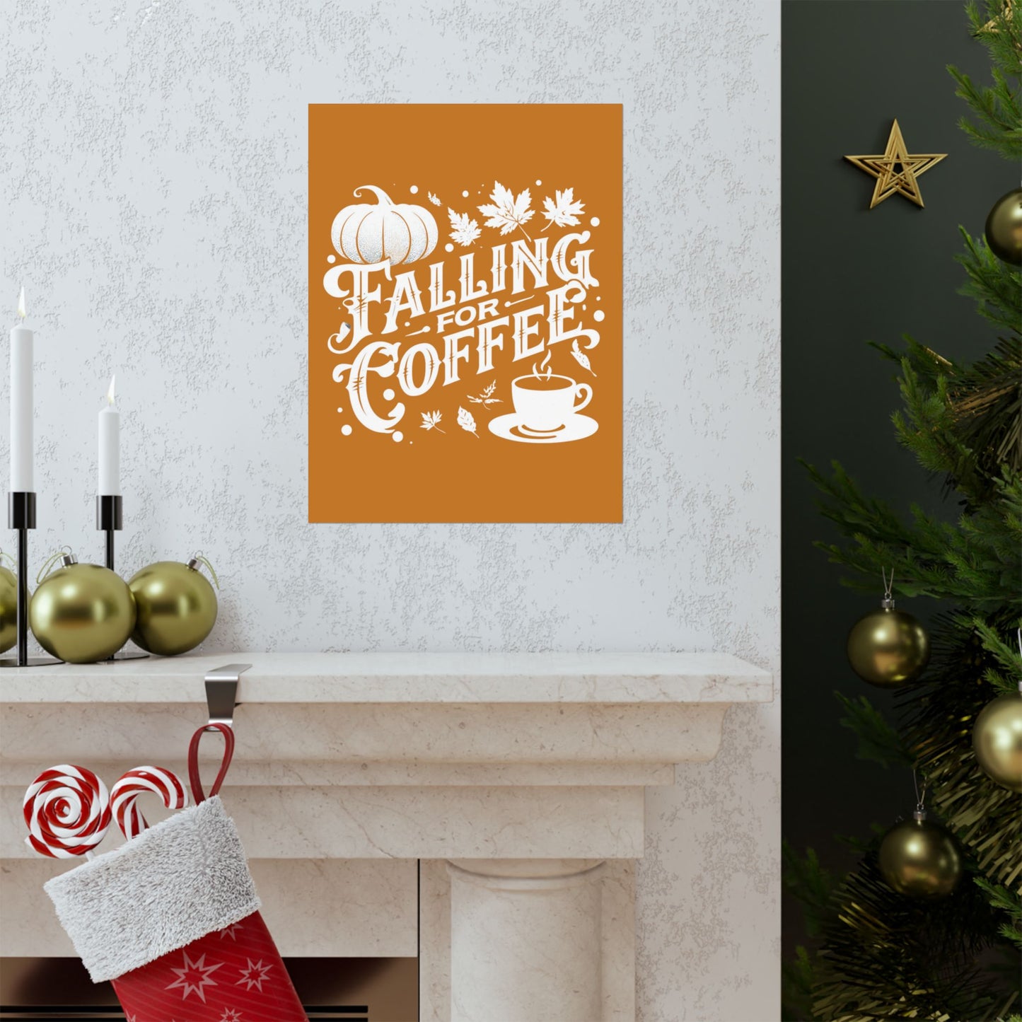 Fall Coffee Poster, Autumn Wall Art, Pumpkin Spice Decor, Cozy Home Decoration, Seasonal Typography Print
