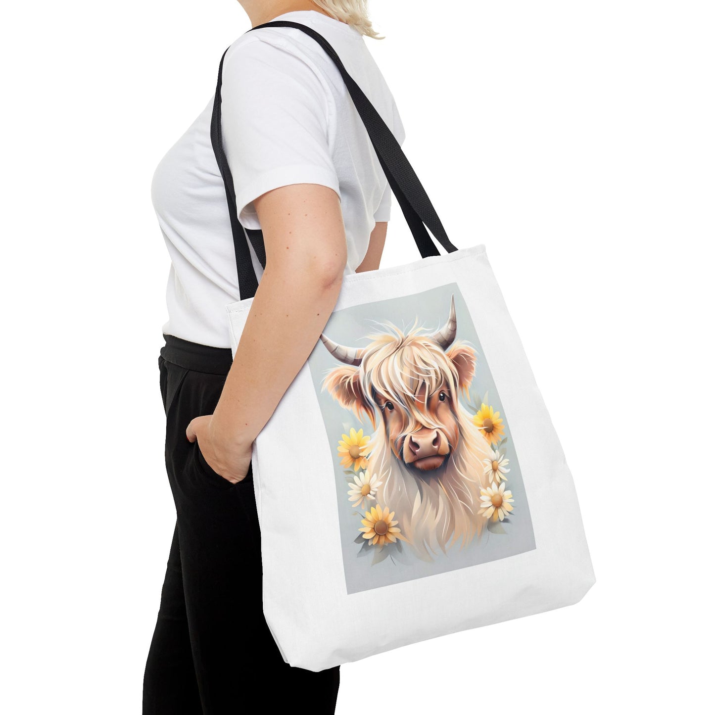 Adorable Highland Cow Tote Bag, Farmhouse Decor, Animal Lover Gift, Floral Print, Everyday Use, Easter gift