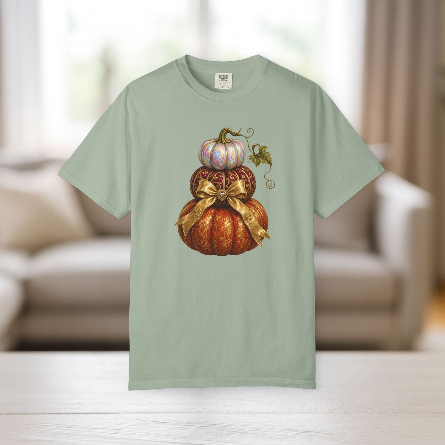 Stacked Pumpkin Shirt, Elegant Fall Comfort Colors Tee, Bow Pumpkin Autumn Gift