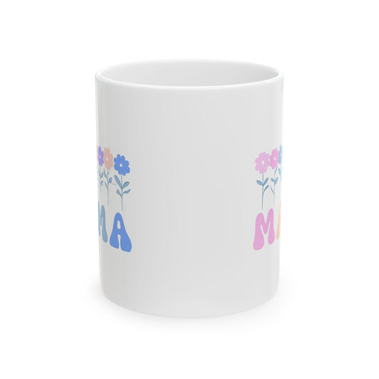 Pastel Floral Mama Mug - Colorful Ceramic Coffee Cup for Mother's Day, Birthday Gift, Tea Mug, Flower Design, Personalized Gift
