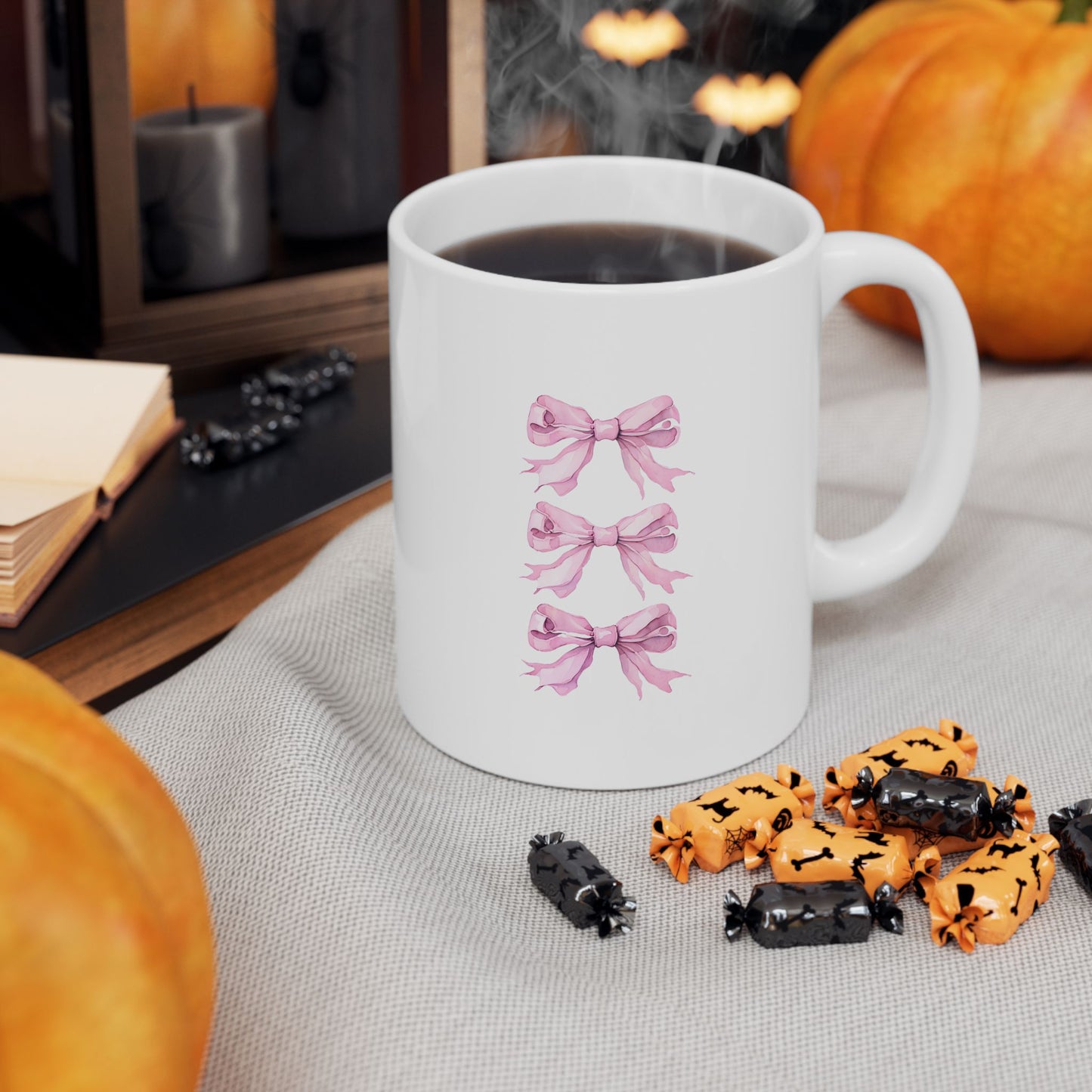 Charming Pink Triple Ribbon Ceramic Mug, Perfect Gift for Breast Cancer Awareness, Tea Lovers, Coffee Enthusiasts, Holiday, Self-Care
