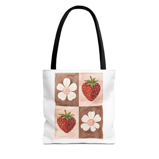 Strawberry Floral Tote Bag, Perfect for Spring, Eco-Friendly Shopping, Farmers Market, Gifts for Her, Cute Weekend Bag