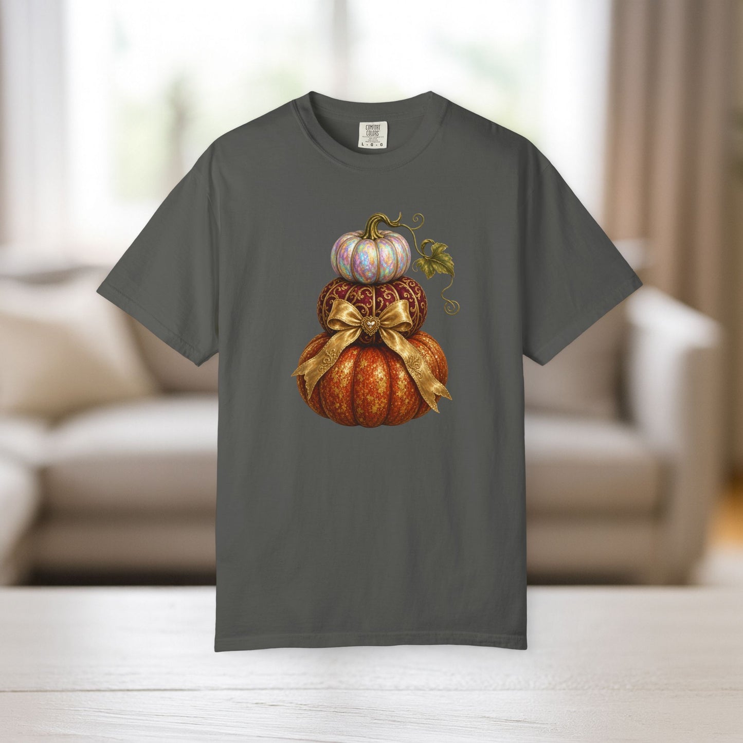 Stacked Pumpkin Shirt, Elegant Fall Comfort Colors Tee, Bow Pumpkin Autumn Gift