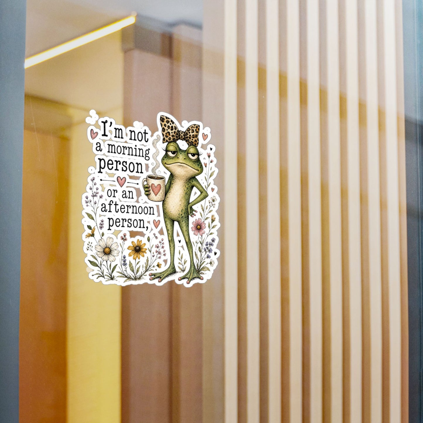 Grumpy Frog with Coffee Not a Morning Person Sticker | Kiss-Cut Vinyl Decal