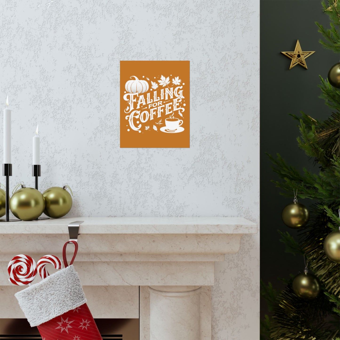 Fall Coffee Poster, Autumn Wall Art, Pumpkin Spice Decor, Cozy Home Decoration, Seasonal Typography Print