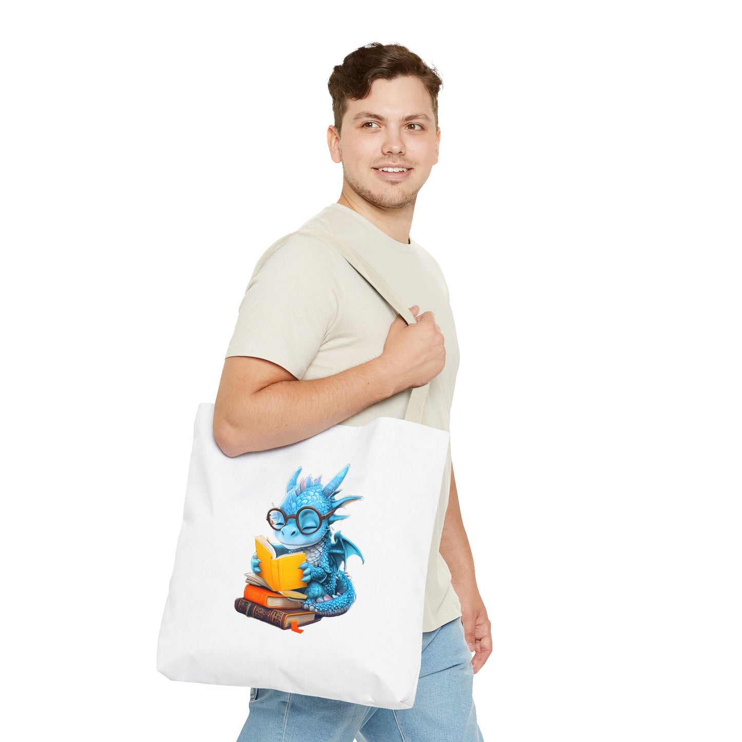 Cute Dragon Reading Tote Bag, Book Lover Gift, Fantasy Art Tote, Dragon Enthusiast, Whimsical Bag for Everyday Use