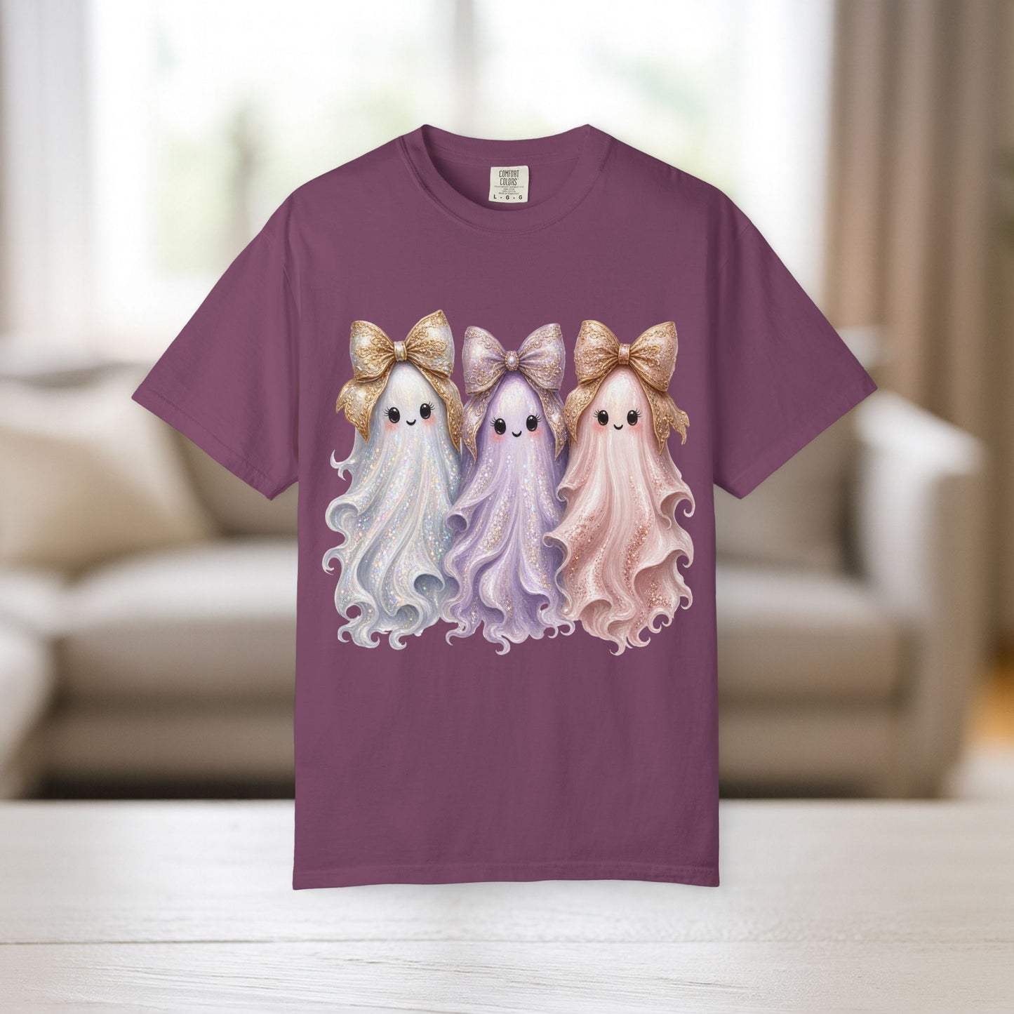 Cute Ghost Shirt with Bows, Comfort Colors Pastel Halloween Tee, Too Cute to Spook