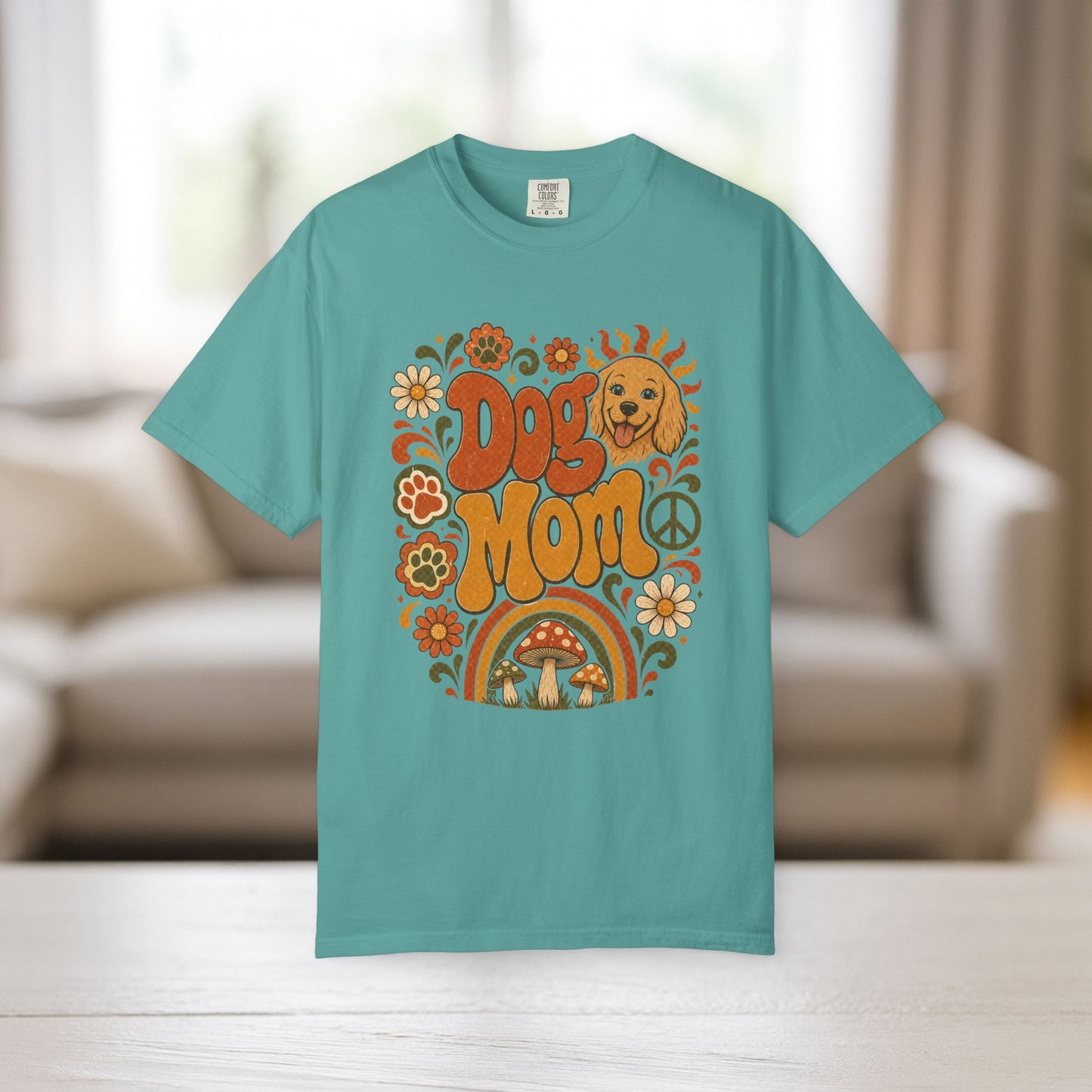 Dog Mom Shirt | Retro Boho Comfort Colors Tee | Groovy Dog Lover Graphic Tee | Golden Retriever Shirt | Dog Mom Gift T-Shirt
